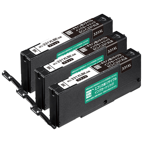 エコリカ ECI-C331XLB ブラック キヤノン BCI-331XLBK (5114C001) 対応リサイクルインクタンク 3個
