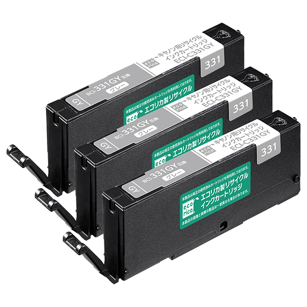 エコリカ ECI-C331GY グレー キヤノン BCI-331GY (5124C001) 対応リサイクルインクタンク 3個