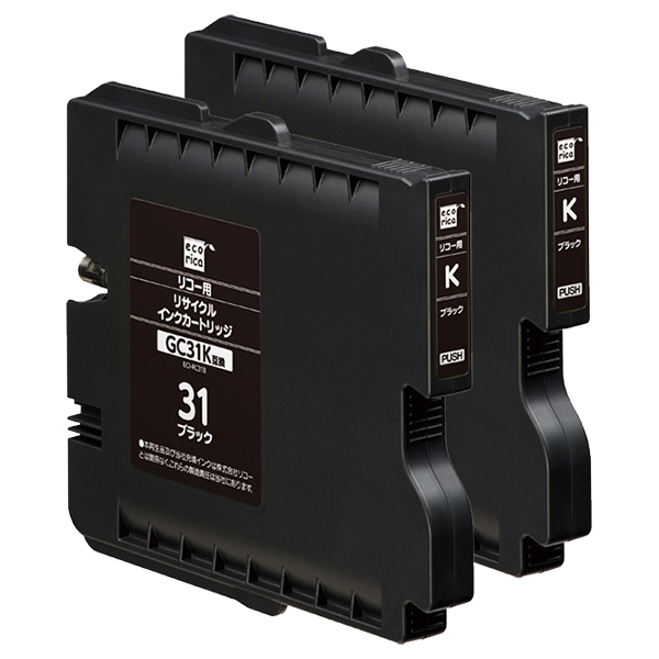 エコリカ ECI-RC31B ブラック Mサイズ リサイクルインクカートリッジ リコー GC31K 対応 2個パック
