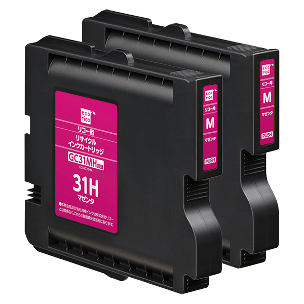 エコリカ ECI-RC31HM マゼンタ Lサイズ リサイクルインクカートリッジ リコー GC31MH 対応 2個パック