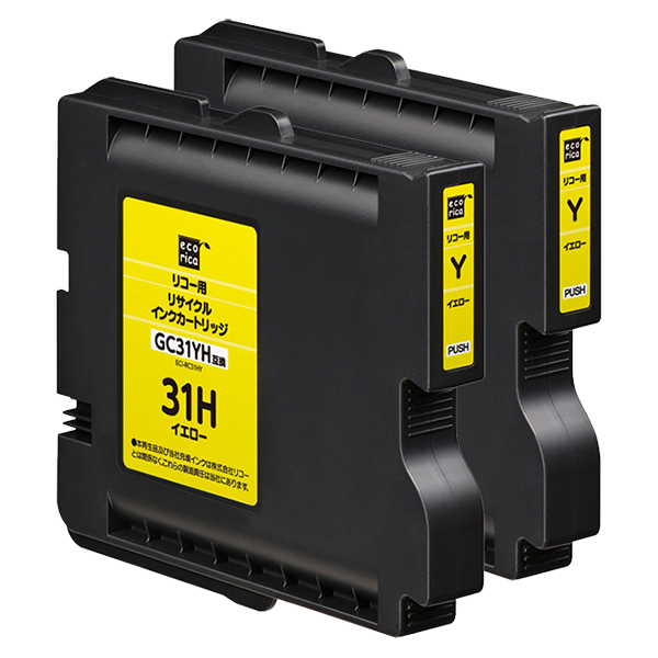 エコリカ ECI-RC31HY イエロー Lサイズ リサイクルインクカートリッジ リコー GC31YH 対応 2個パック