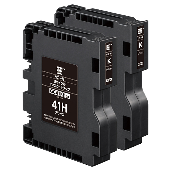 エコリカ ECI-RC41HB ブラック Lサイズ リサイクルインクカートリッジ リコー GC41KH 対応 2個パック