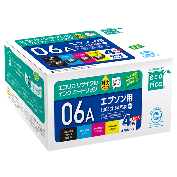 エコリカ ECI-EIB06A-5P 4色5本パック エプソン IB06CL5A 対応リサイクルインクカートリッジ
