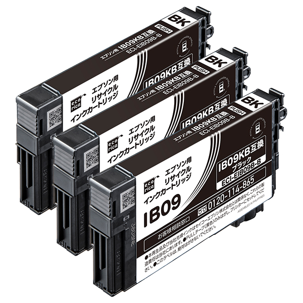 エコリカ ECI-EIB09B-B ブラック エプソン IB09KB 対応リサイクルインクカートリッジ 3個
