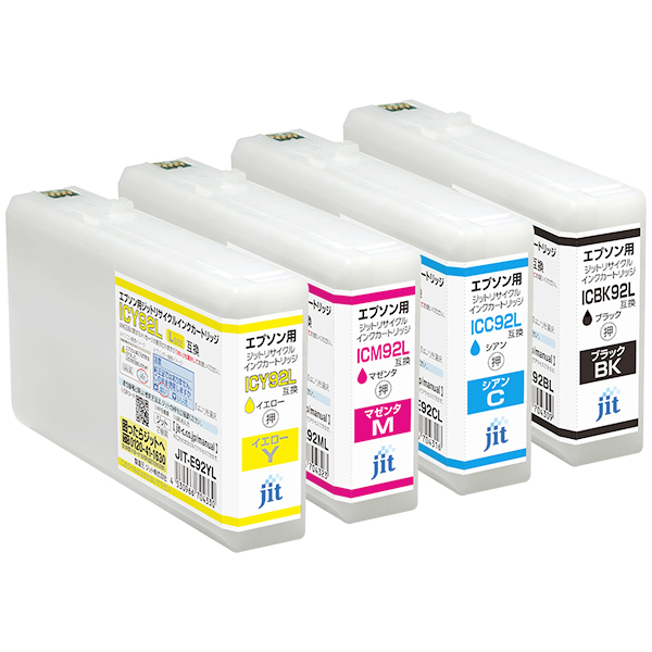 ジット JIT-E92BL/E92CL/E92ML/E92YL 4色セット | キヤノン ICBK92L/ICC92L/ICM92L/ICY92L 対応リサイクルインク