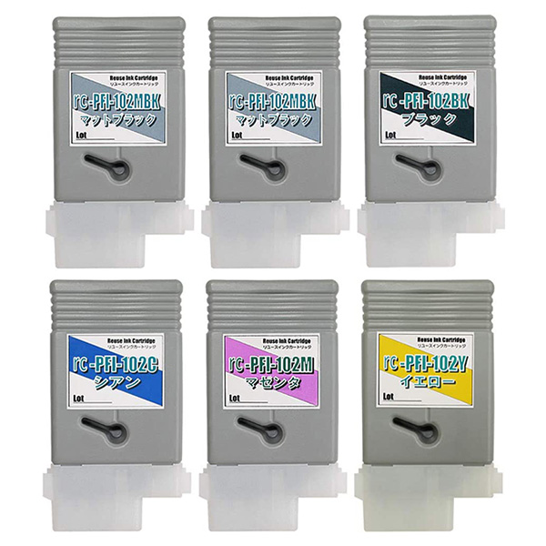 互換品 PFI-102 5色6本セット キヤノン互換インクタンク