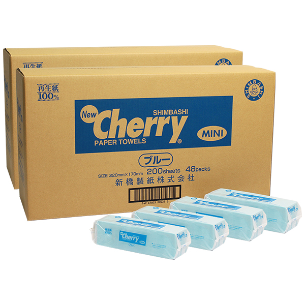 新橋製紙 ニューチェリー ブルーミニタオル 200枚 (エコノミー) ペーパータオル 2ケース