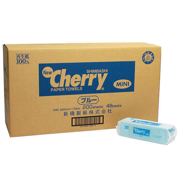 新橋製紙 ニューチェリー ブルーミニタオル 200枚 (エコノミー) ペーパータオル 1ケース